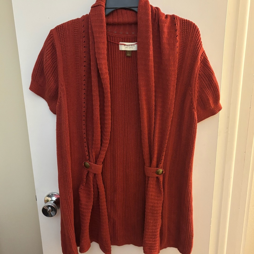 Sonoma women's short-sleeve cardigan sweater. sz Large Rust Open Front Knit